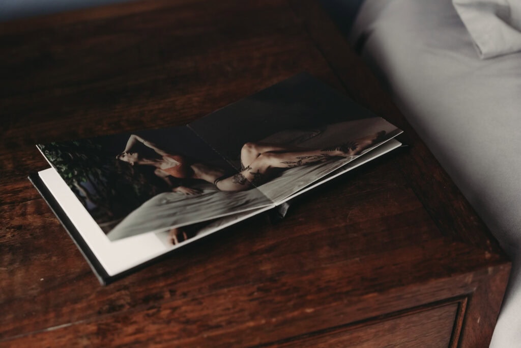 Example of photo book. Photo by Embodied Art Boudoir. Celebrate, journey, growth, self-acceptance, self-love, body neutrality, embodiment, confidence boost, boudoir photography, photoshoot, boudoir, colorado boudoir, denver boudoir, boulder boudoir, colorado springs boudoir